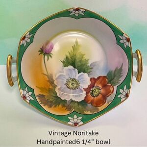 Vintage Noritake Hexagon Bowl – Hand-Painted Floral – Made in Japan